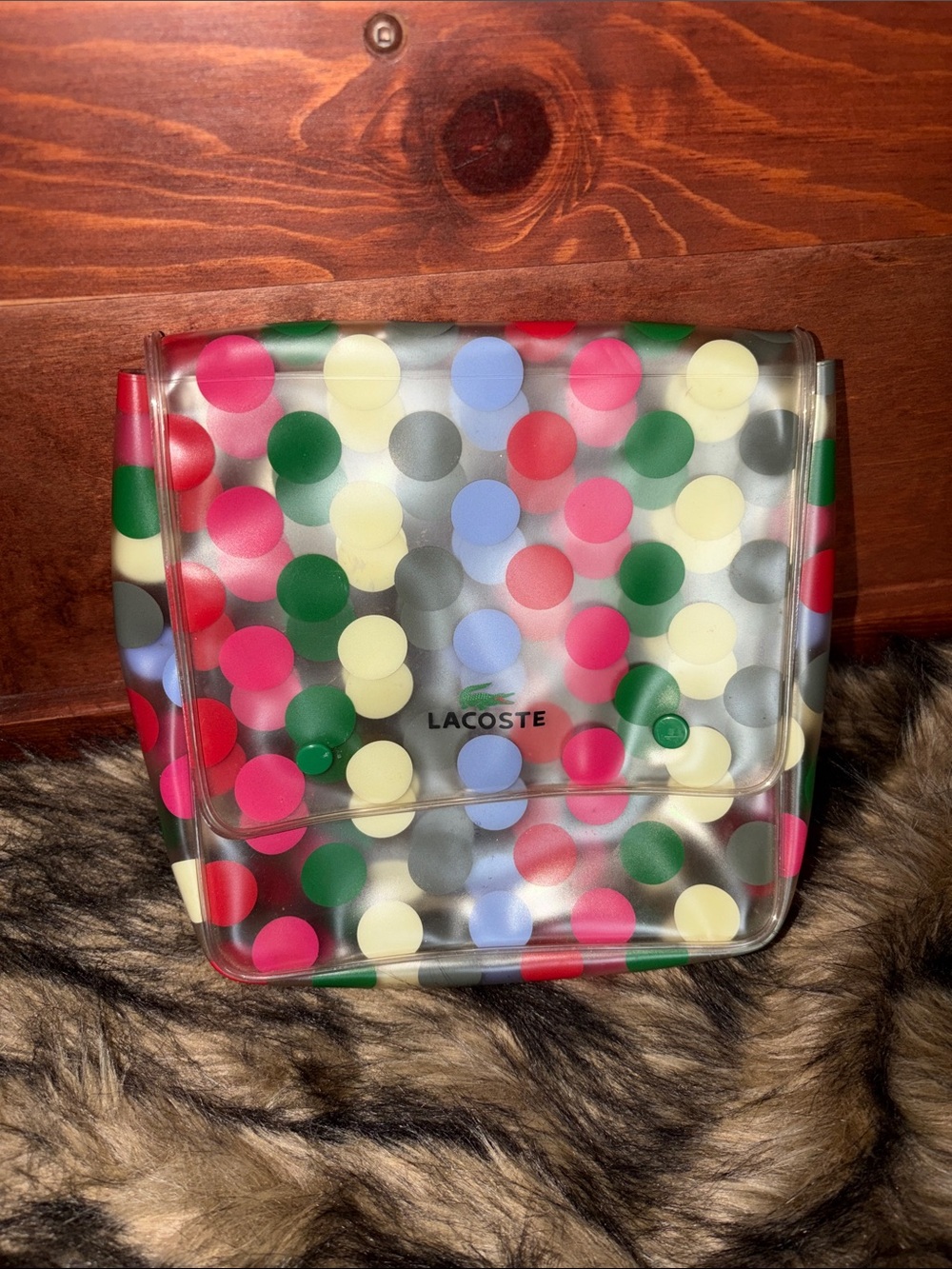 Lacoste multi-colored VTG polka dot transparent vinyl cosmetic bag Classic